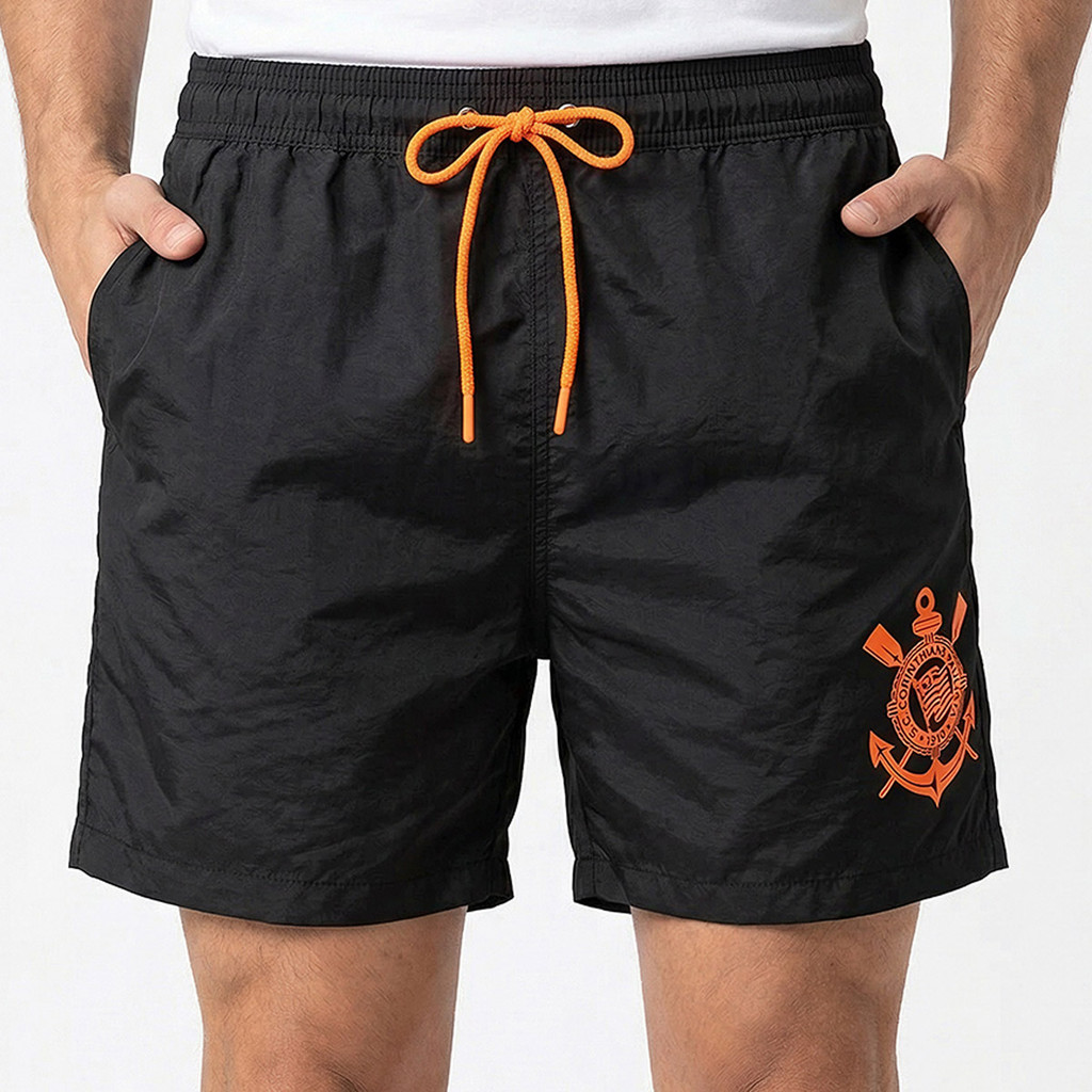 Bermuda Corinthians Logo Preta e Laranja