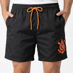 Bermuda Corinthians Logo Preta e Laranja