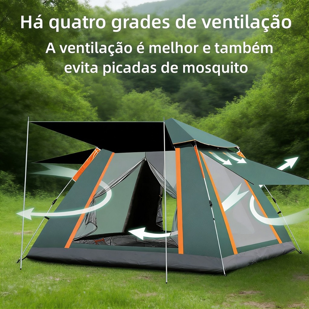 Barraca Camping Familiar 4-5 Pessoas Automática Grande Com Toldo E Tela Mosquiteiro