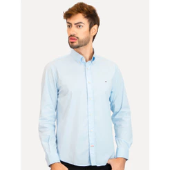 Camisa Tommy Hilfiger Original Masculina Regular Core Flex Poplin Azul Claro
