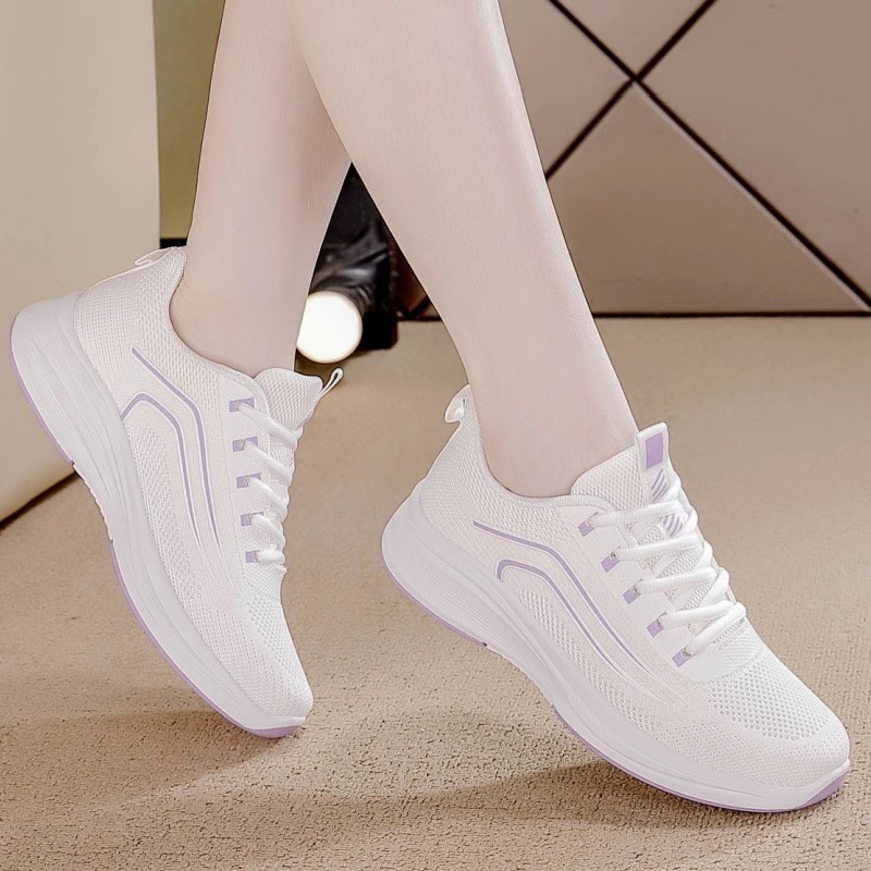 Tênis de malha respirável feminino 2024 outono novo estilo rendas sapatos femininos sapatos casuais sapatos de pano plan