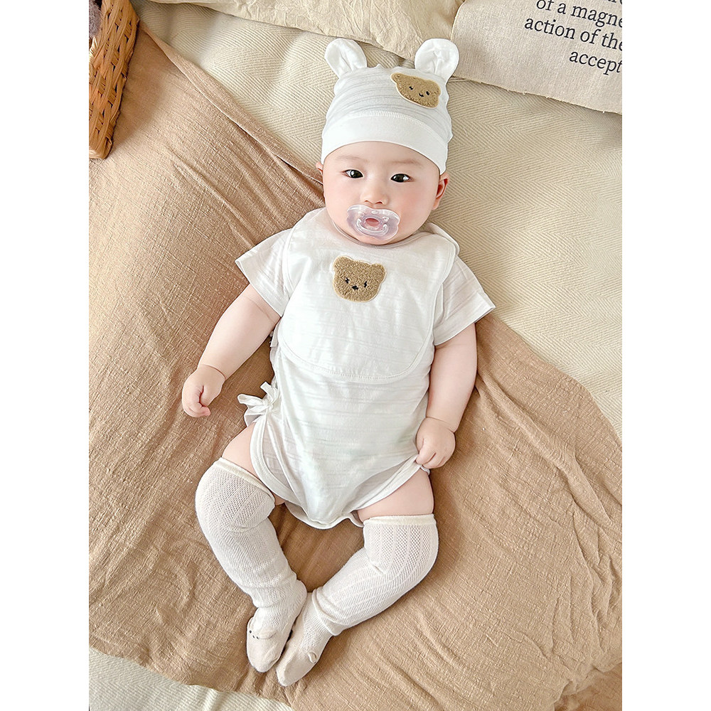 Manga curta roupas de bebê verão fino roupas de bebê recém-nascido masculino feminino bebê triângulo macacão junho junho