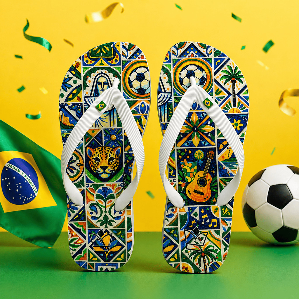 Chinelo Feminino Estampado Brasil Antiderrapante Confortável Leve Praia Casual