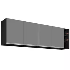 Armário Aéreo Nevada com Nicho 180cm 4 Portas Preto/Cinza - Lumil