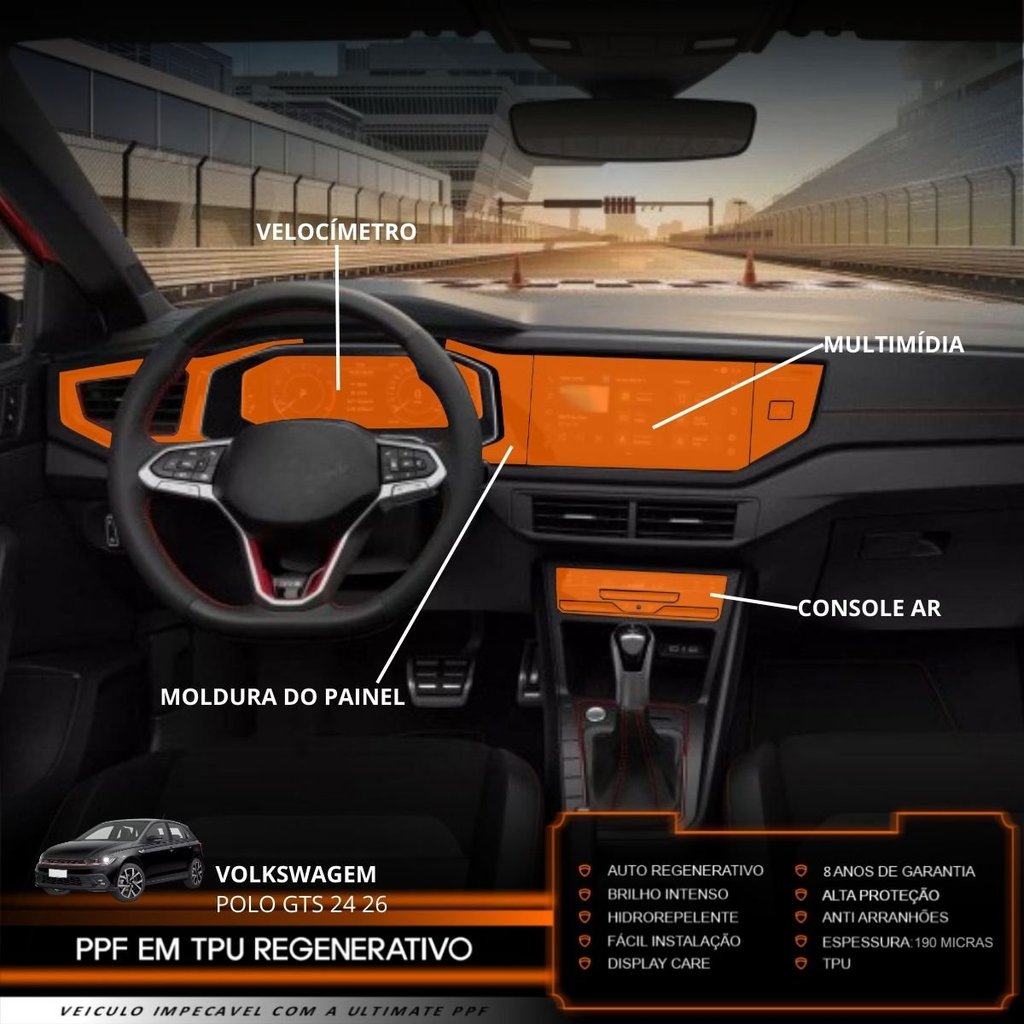 Película PPF Proteção Kit Interior Exterior Volkswagen Polo GTS 2024 2025 2026 Transparente TPU Anti Risco