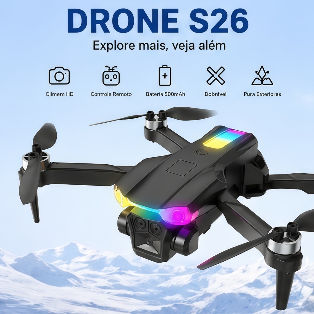 Drone com Câmera WiFi S26 Controle Remoto Altitude Hold 360 Flip LED Portátil