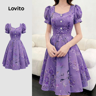 Lovito Elegante Vestido Feminino com Zíper e Botões Na Frente Primavera/Verão LK4LD790