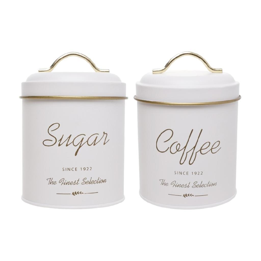 Kit Potes Lata Porta Café E Açúcar Metal Olina Branco E Dourado Wolff Luxo Cantinho Do Café