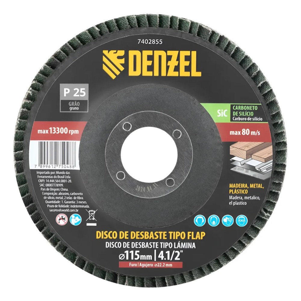 Disco Flap Desbaste Denzel SiC Grão 25 115x22,2mm 1 Peça