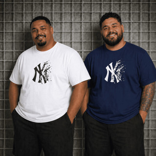 Kit 2 Camisetas Plus Size Masculina Estampada NY Premium Algodão Casual G1 G2 G3 G4