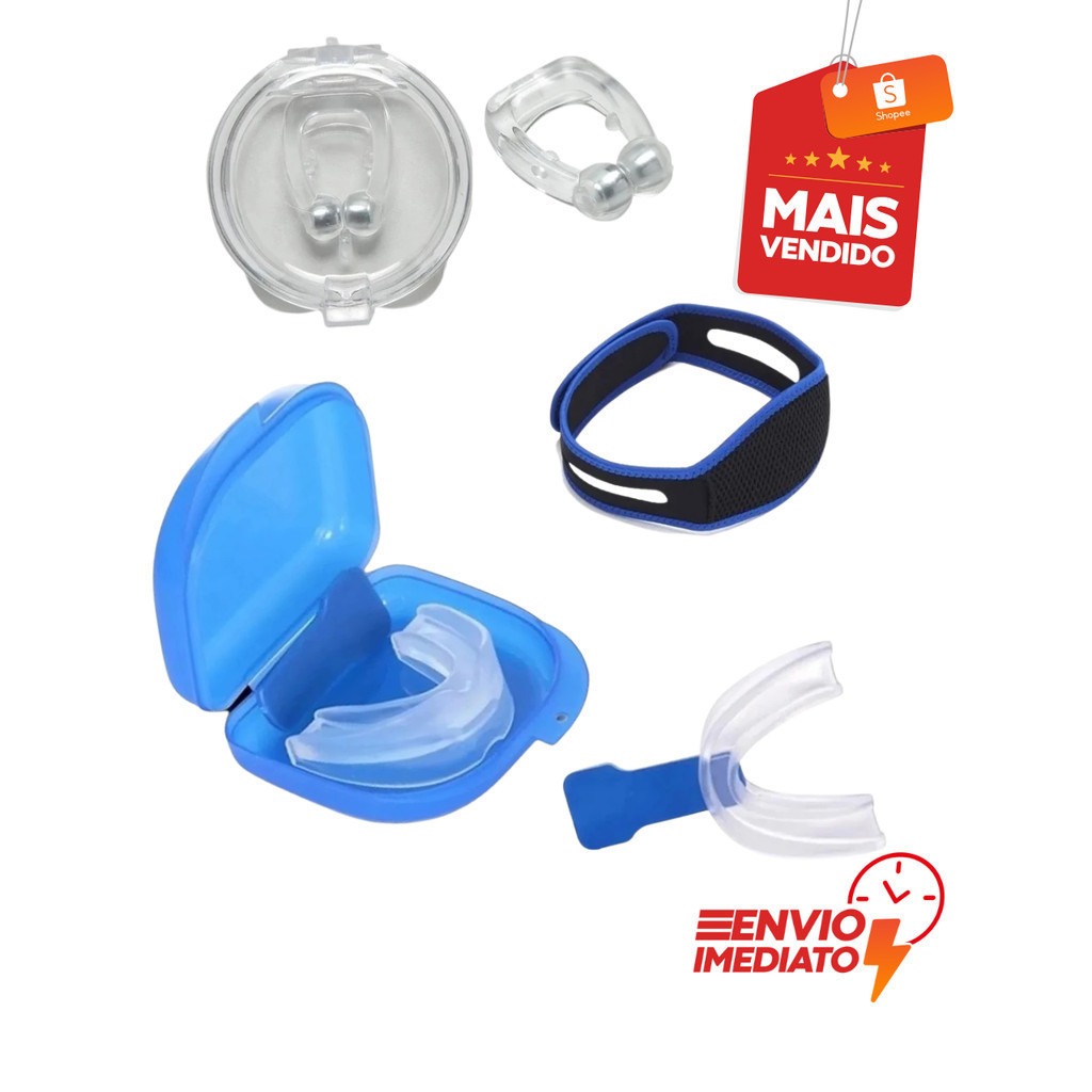 Kit Anti Ronco 3 em 1 – Protetor Bucal + Faixa Queixeira + Clip Nasal