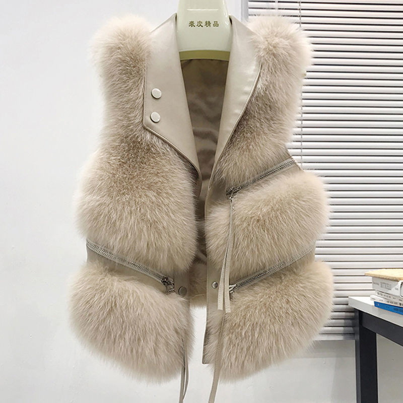 Colete feminino de nova moda, casaco de pele, colete de outono e inverno com design elegante de pele sintética de raposa