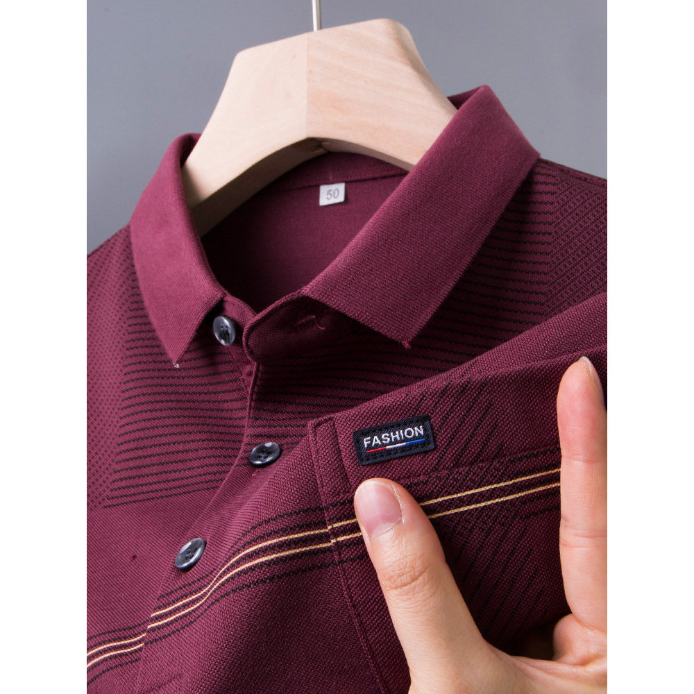 Pai idoso de meia-idade usa vovô primavera outono Top masculino com bolso camisa polo de manga comprida 60 anos 70