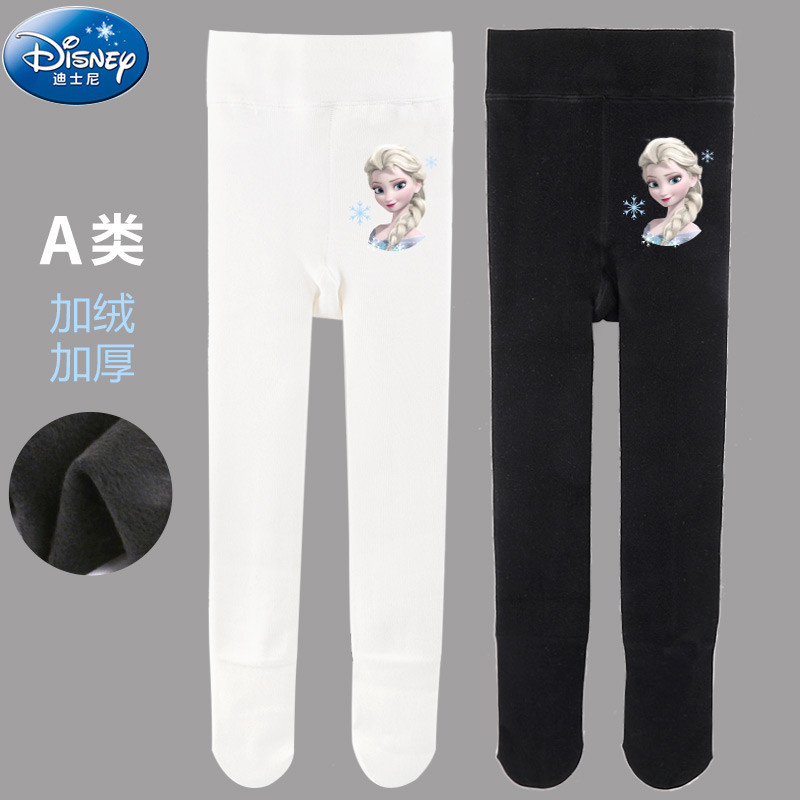 Disney disney meia-calça infantil meninas outono inverno forro de lã engrossado dança branca meninas gelo princesa Leggi