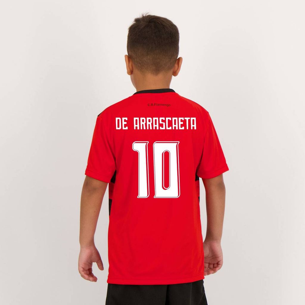Camisa Flamengo Shout Infantil Vermelha e Preta 10 De Arrascaeta
