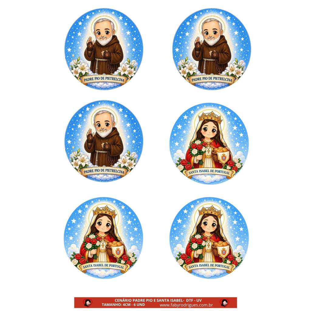 ADESIVO DTF UV CENARIO PADRE PIO E SANTA ISABEL 4CM PARA APLICAR 10X15cm