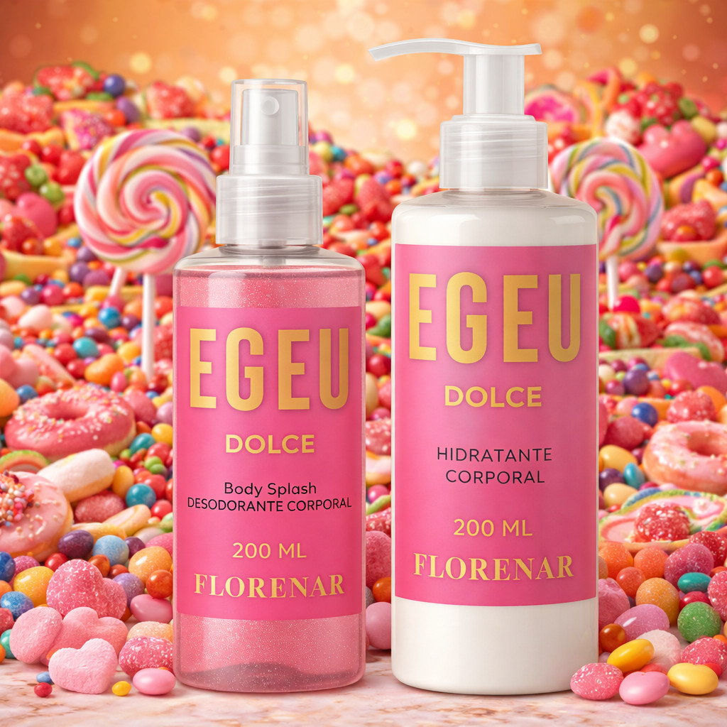 1 Kit feminino Body Splash Egeo Dolce com gliter 200Ml + 1 Hidratante Corporal Egeo Dolce 200ML
