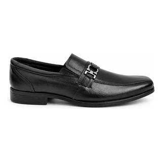 Sapato Social Masculino de Couro Legítimo Bico Quadrado Com Fivela Metal Elástico Calce Fácil Sola Borracha