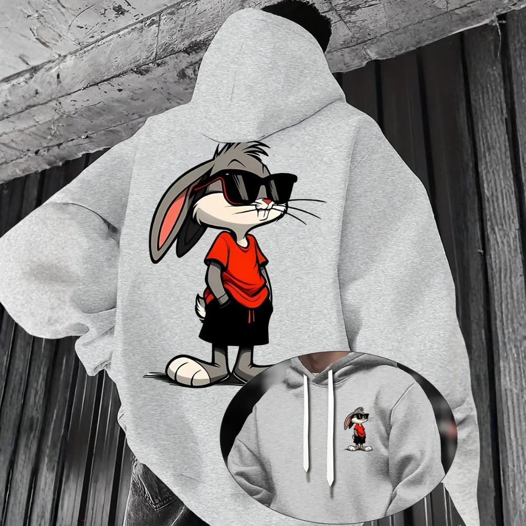 Moletom Masculino Streetwear Coelho de Óculos Escuros Premium Unissex Casaco Canguru Com Capuz — imagem 2 de 2