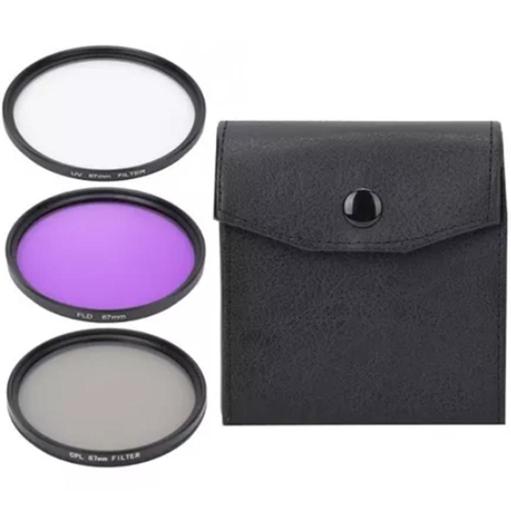 Kit Jogo 3 Filtros Fotográficos 72mm Lente DSLR UV CPL FLD Proteção Efeito Polarizador Profissional