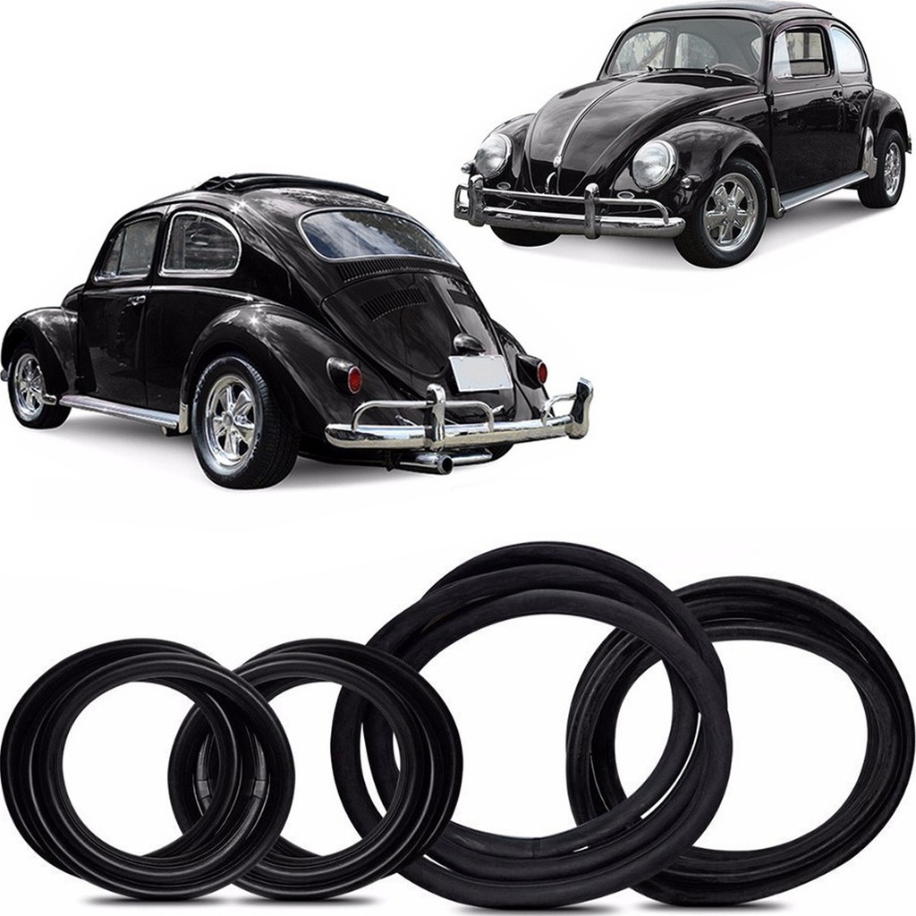 KIT BORRACHA PARABRISA FUSCA 57 A 96 + VIGIA TRASEIRO + JANELA LATERAL FIXA COM ENCAIXE PARA FRISO