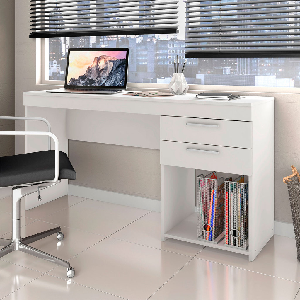 Mesa Escrivaninha para Computador Notebook Office Escritório Quarto 2 Gavetas Office Branco Notavel