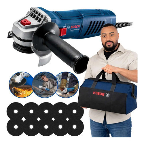 Esmerilhadeira Angular Gws770 Lixadeira Bolsa Bosch Profissional Kit Disco Corte 10un