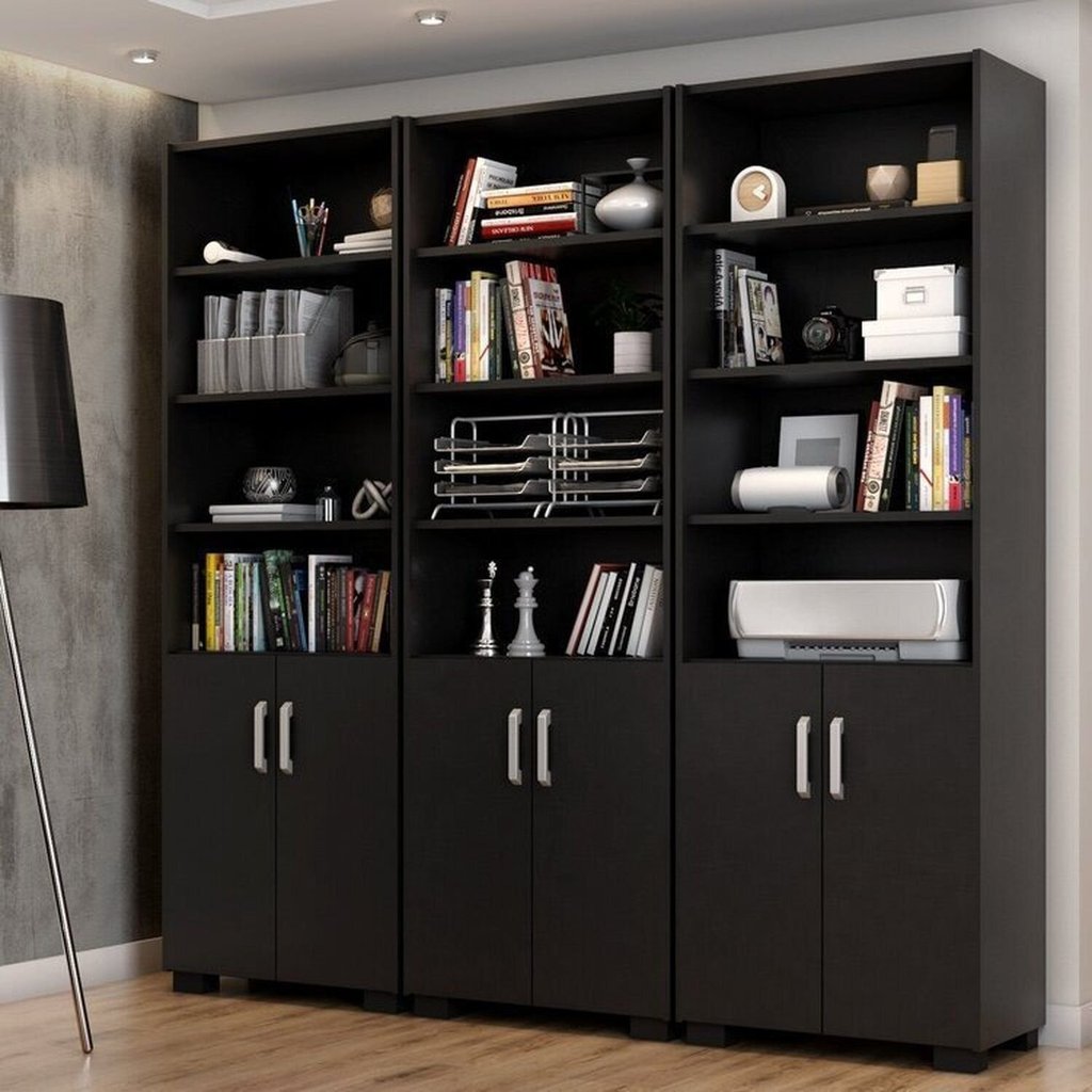 Armário Estante Multiuso Office Livreiro com 6 Portas 181,5cm Preto Preto