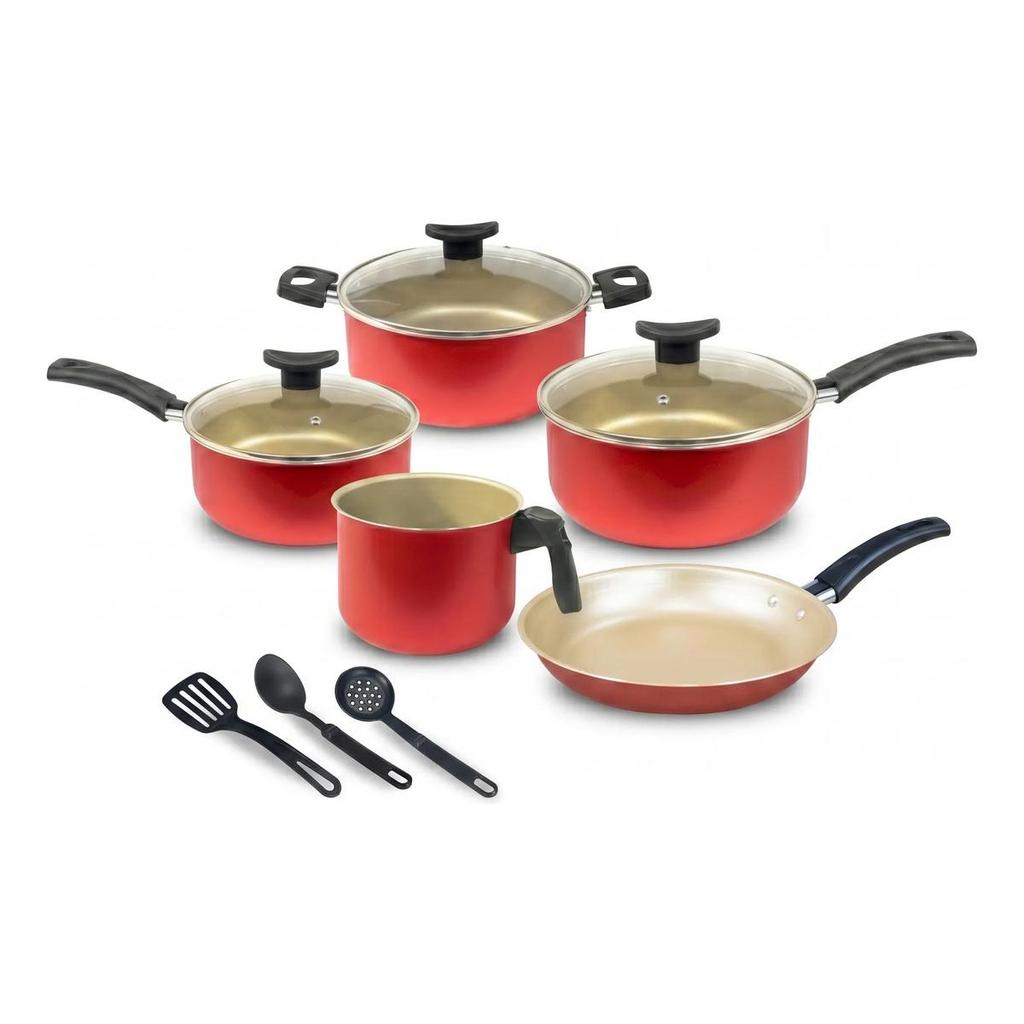 Kit Jogo De Panelas Brasilia 8 Peças Antiaderente Teflon