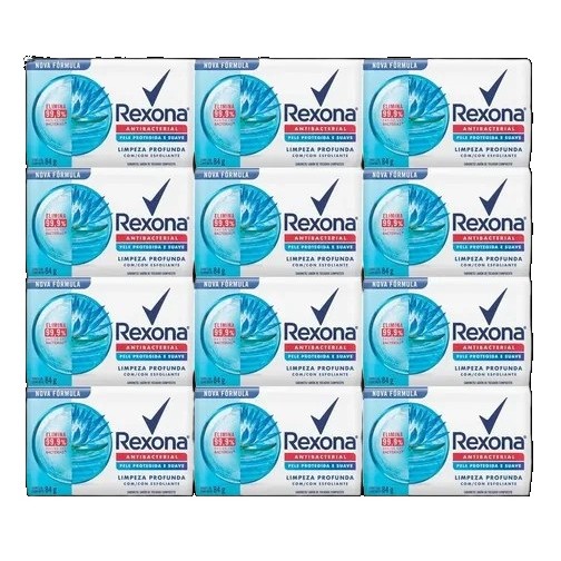 kit 12 Sabonete em Barra Rexona Antibacterial Limpeza Profunda 84G