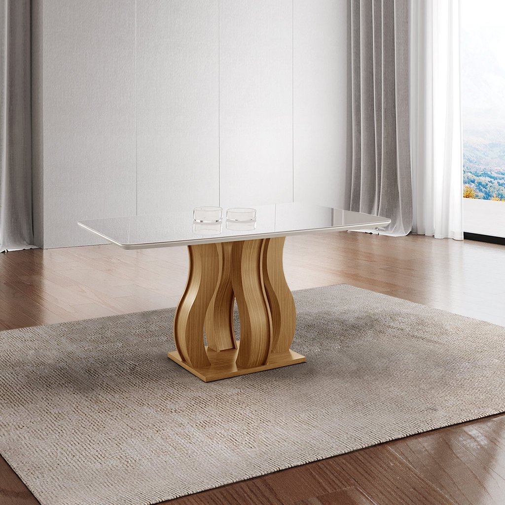 Mesa de Jantar Tampo Vidro/MDF 135x90cm Nuance Yescasa Marrom/Castanho Cinamomo/Off White Castanho Cinamomo/Off White