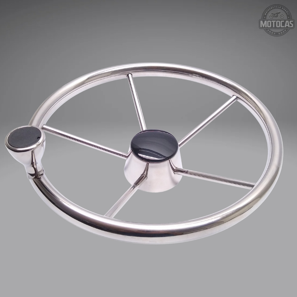 Volante Náutico Aço Inox 316 C/ Knob Barcos Lancha Universal 343mm