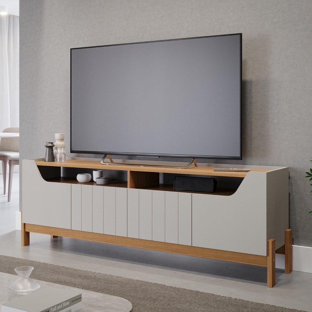 Rack para TV até 70 Polegadas MDF 185cm Moema Bege Off White/Nature