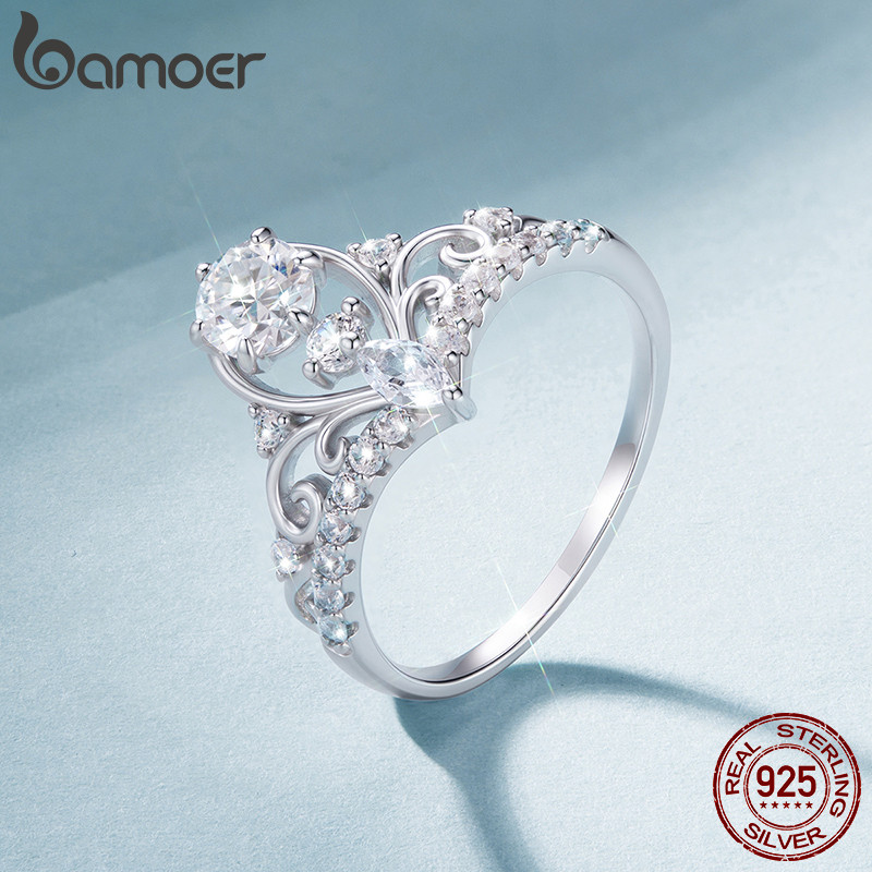 Anel De Prata Esterlina 925 Bamoer 0.5CT Moissanite Coroa Joias Presentes Para Mulheres