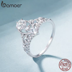 Anel De Prata Esterlina 925 Bamoer 0.5CT Moissanite Coroa Joias Presentes Para Mulheres