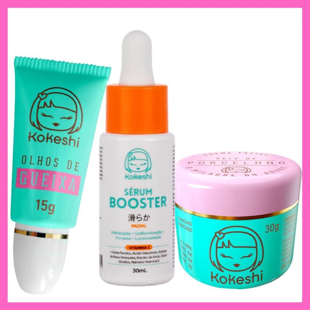 Kit Skincare Kokeshi Renovador – Pele de Porcelana, Olhos de Gueixa e Sérum de Vitamina C