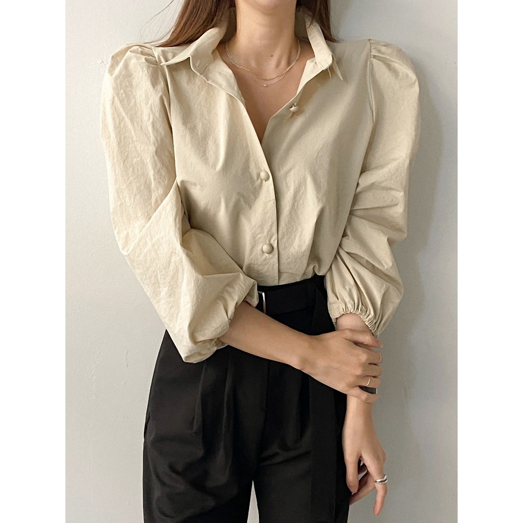 Primavera roupas femininas lote novo estilo cabelo de manga comprida solto estilo ocidental camisa de manga Puff All-Mat