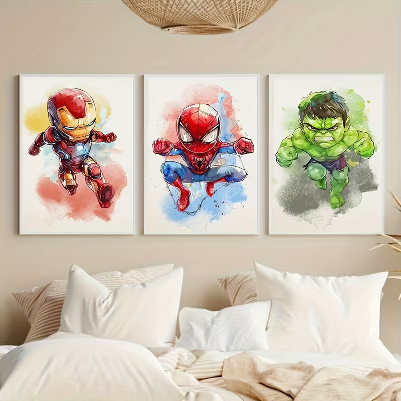 Quadro Decorativo Trio Vingadores Baby (Iron Man, Spider-Man e Hulk)