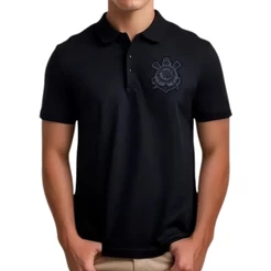 Camisa Polo Corinthians Masculina Preta Licienciado