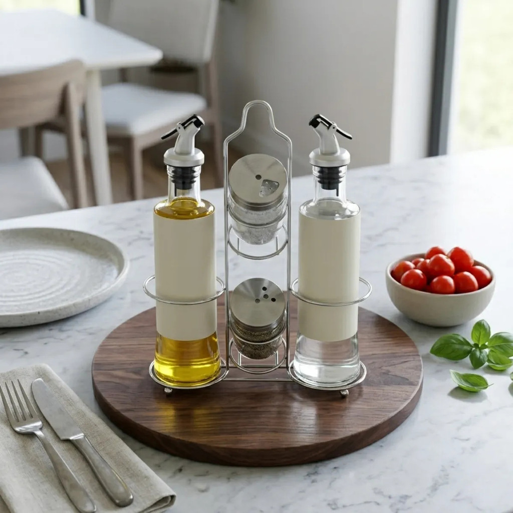 Galheteiro Malone C/ Suporte Azeite Vinagre Sal Pimenta 4pcs