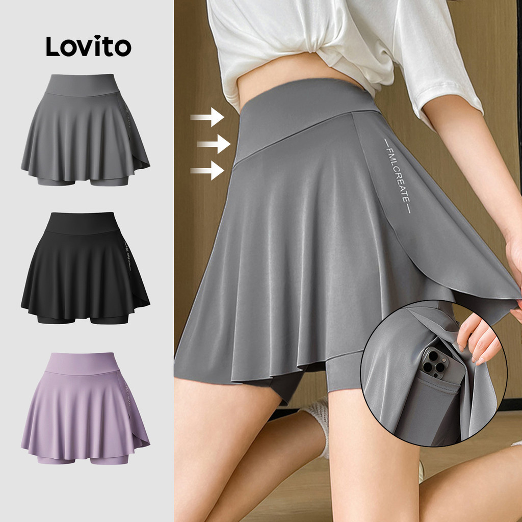 Lovito  Shorts Esportivos Pretos Simples e Casuais para Mulheres Ideais para Ati