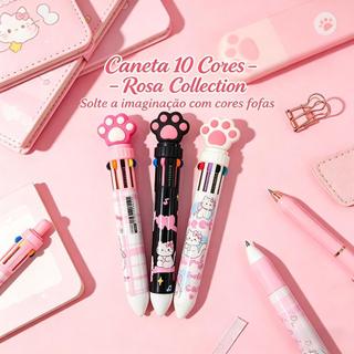 Caneta 10 Cores Patinha de Gato Rosa  | Canetinha Colorida 10 em 1 para Anotações Fofas e…