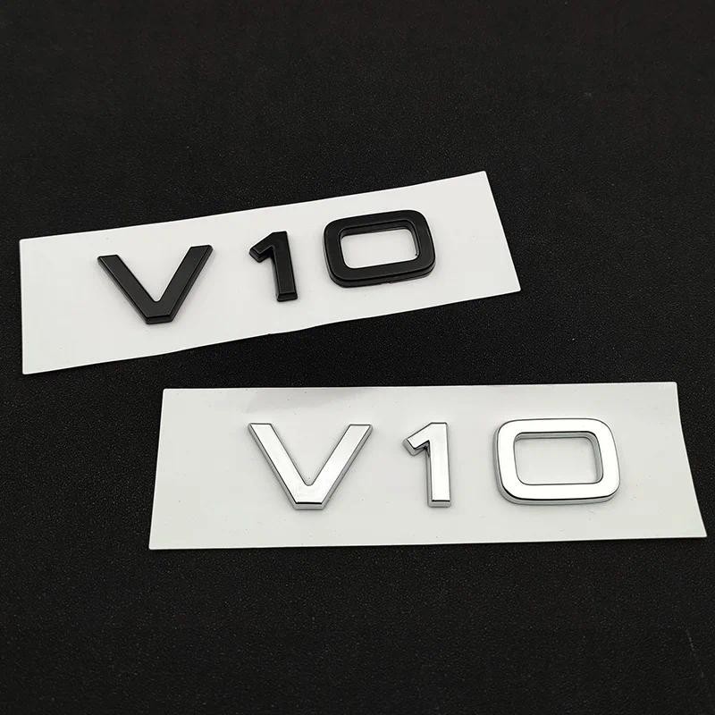 3d ABS Cromo Preto V10 Logotipo Letras Carro Fender Lado Emblema Decalque Para Audi RS6 S6 C6 S8 R8 V10 Adesivo Acessóri