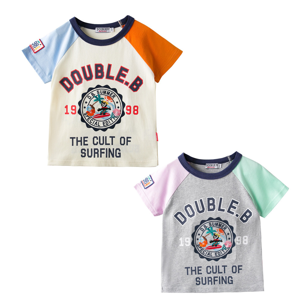 Japonês mk roupas infantis verão puro algodão dos desenhos animados bordado de manga curta camiseta meninos solto em tor