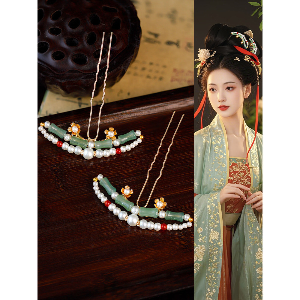 Retro novo chinês Cheongsam acessórios de cabelo antigo bambu Hairpin pérola acessórios estilo Tang Hanfu acessórios diá