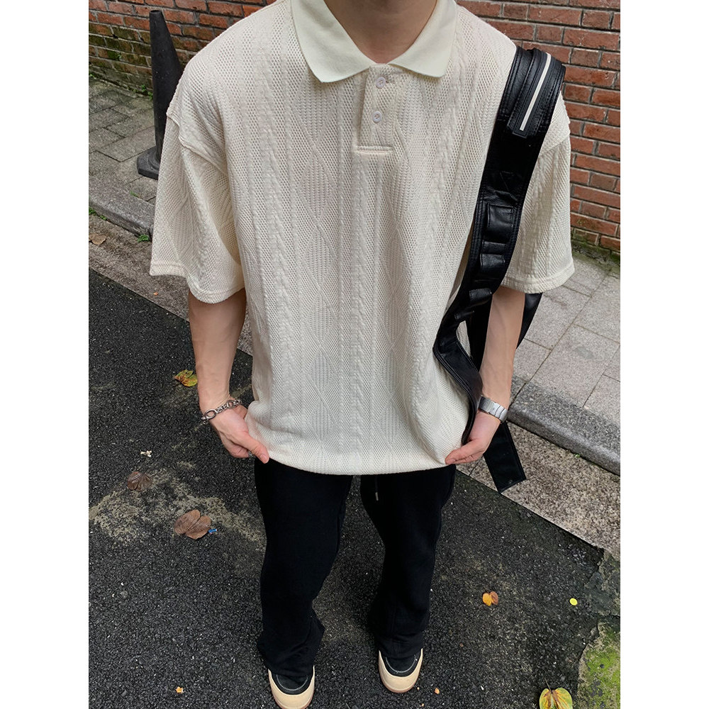 Goku pronto estoque texturizado de manga curta masculino feminino camisa POLO street Wear verão solto lapela camiseta Hi