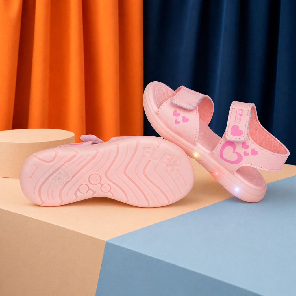Sandália Infantil Menina Kidy Flex Light Nude Papete Luz LED Pisca Confortável Anatômica Leve