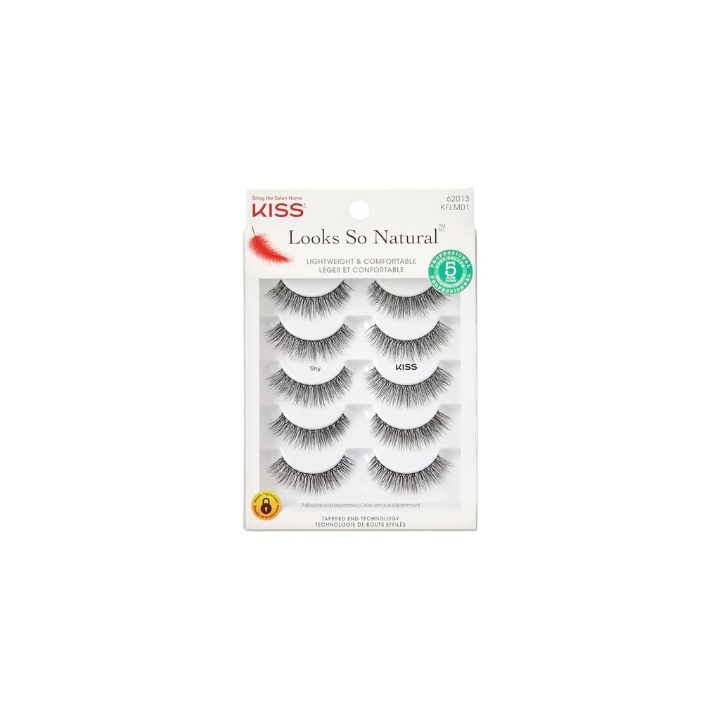 KISS Parece Tão Natural, Cílios Postiços, 'Shy', 12mm, Inclui 5 Pares de Cílios, Fácil de Aplicar, Cílios Reutilizáveis