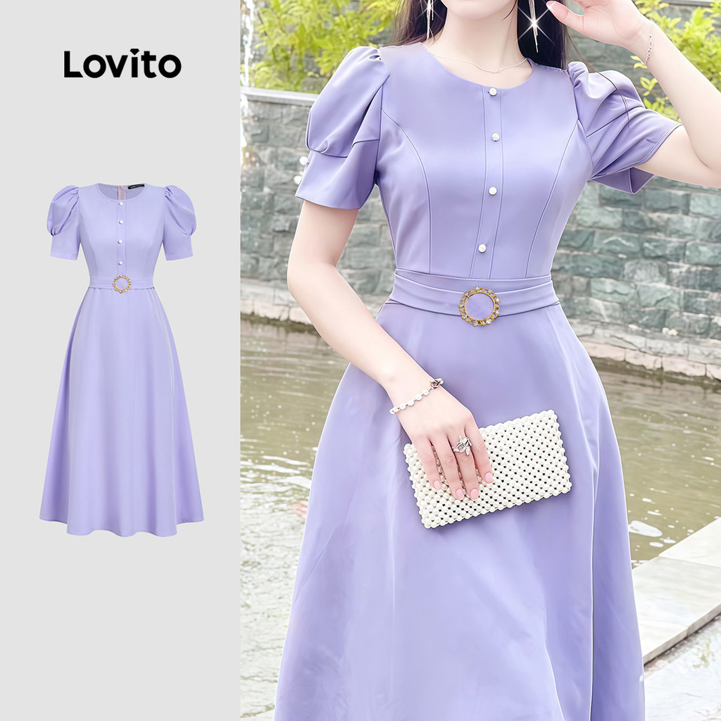 Lovito Elegante Vestido Roxo com Cinto para Primavera/Verão L171ED065
