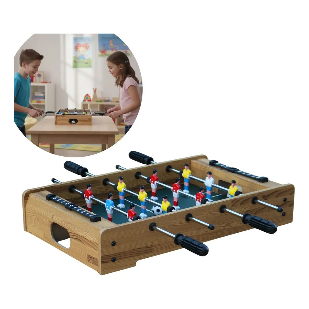 Mini Mesa De Pebolim Totó Portátil Em MDF Com 2 Bolas Jogo De Mesa Adulto E Infantil